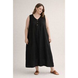 Alessia Pacini Black Linen Midi Dress Sleeveless Oversized Italian Made 2X